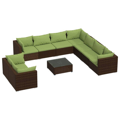 10 Piece Garden Lounge Set with Cushions Brown Poly Rattan Payday Deals