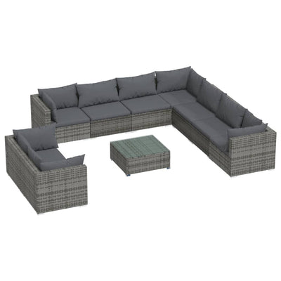 10 Piece Garden Lounge Set with Cushions Grey Poly Rattan Payday Deals