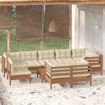 10 Piece Garden Lounge Set with Cushions Honey Brown Pinewood Payday Deals