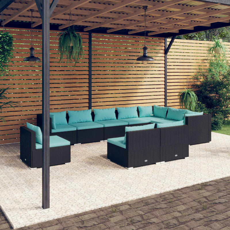 10 Piece Garden Lounge Set with Cushions Poly Rattan Black Payday Deals