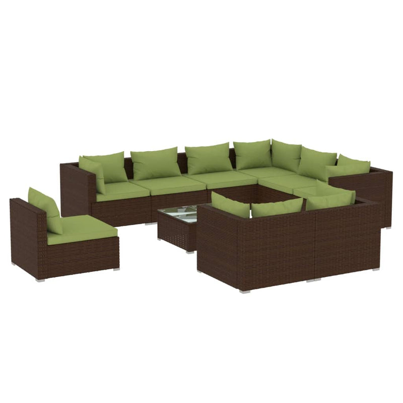 10 Piece Garden Lounge Set with Cushions Poly Rattan Brown Payday Deals