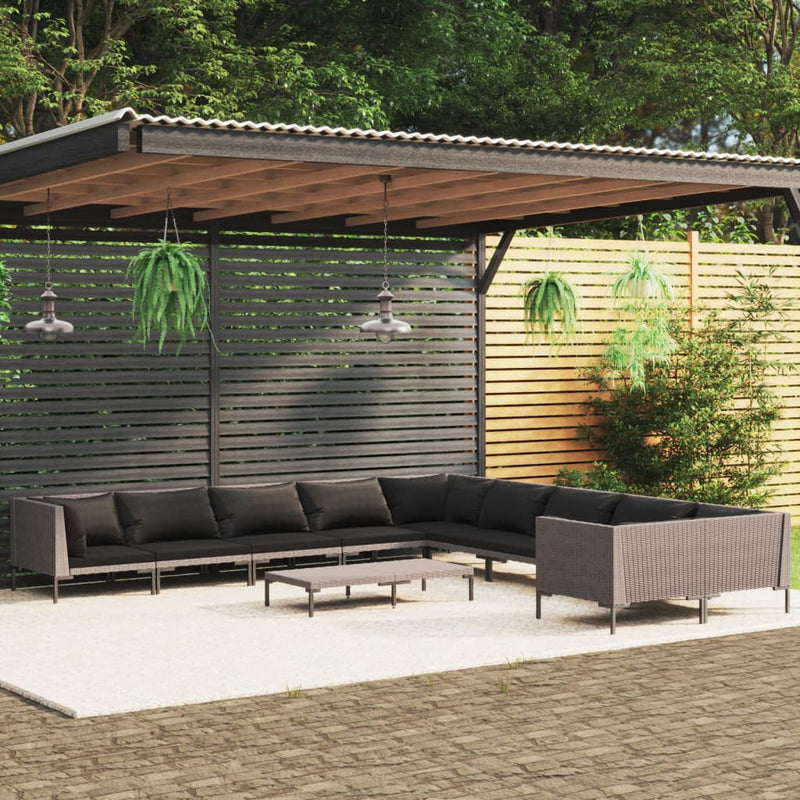 10 Piece Garden Lounge Set with Cushions Poly Rattan Dark Grey Payday Deals