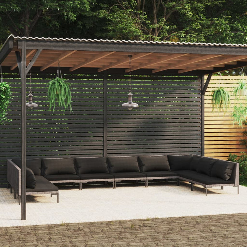 10 Piece Garden Lounge Set with Cushions Poly Rattan Dark Grey Payday Deals