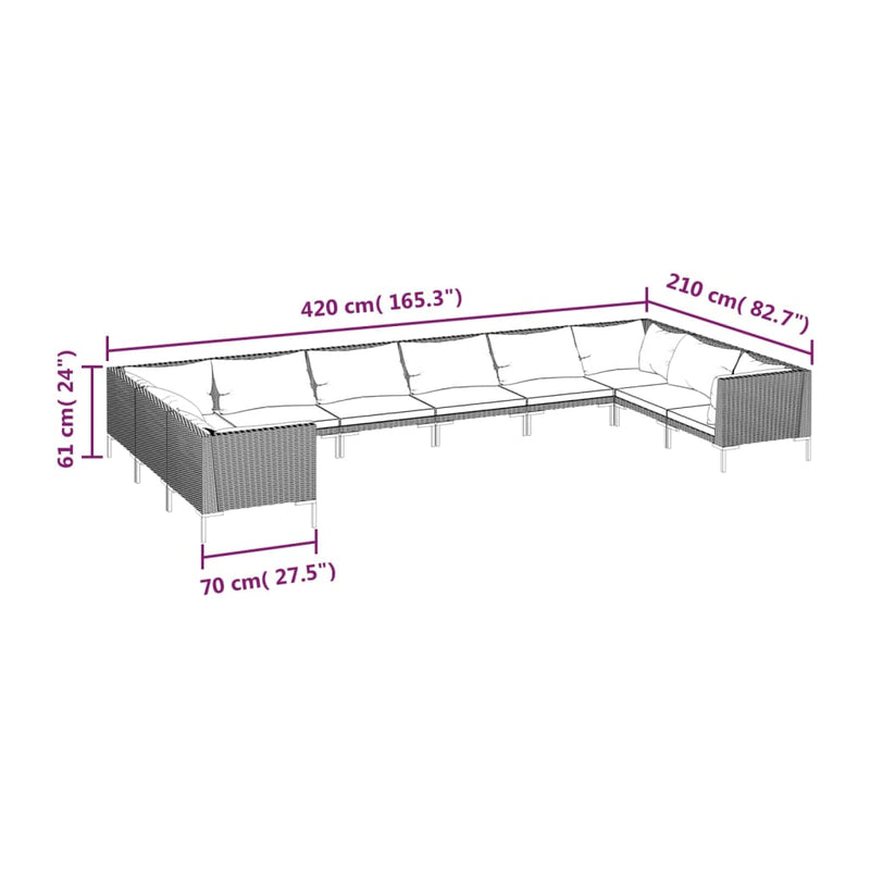 10 Piece Garden Lounge Set with Cushions Poly Rattan Dark Grey Payday Deals