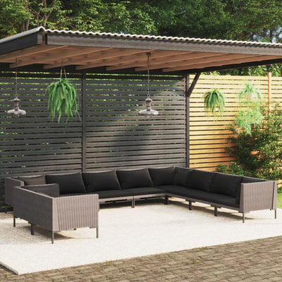10 Piece Garden Lounge Set with Cushions Poly Rattan Dark Grey Payday Deals