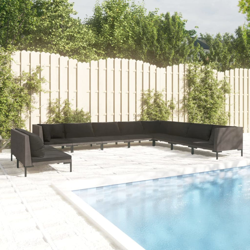 10 Piece Garden Lounge Set with Cushions Poly Rattan Dark Grey Payday Deals