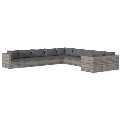 10 Piece Garden Lounge Set with Cushions Poly Rattan Grey Payday Deals