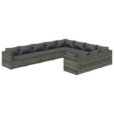 10 Piece Garden Lounge Set with Cushions Poly Rattan Grey Payday Deals