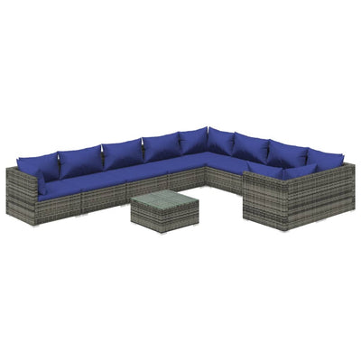 10 Piece Garden Lounge Set with Cushions Poly Rattan Grey Payday Deals