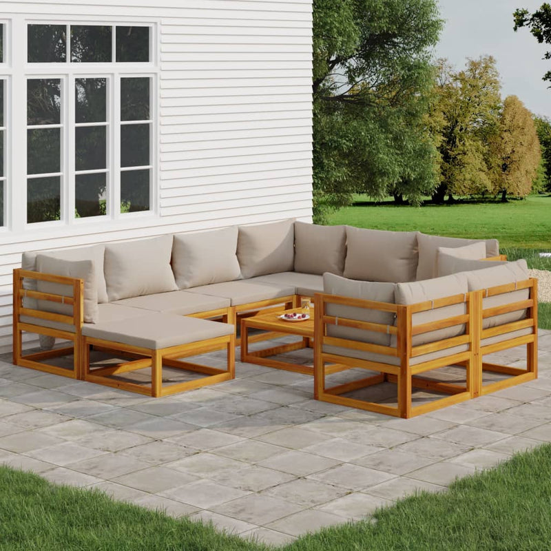 10 Piece Garden Lounge Set with Light Grey Cushions Solid Wood Payday Deals