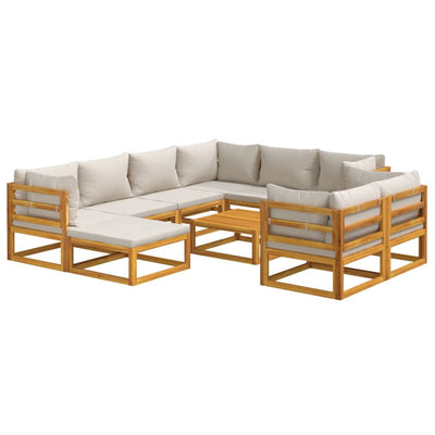 10 Piece Garden Lounge Set with Light Grey Cushions Solid Wood Payday Deals