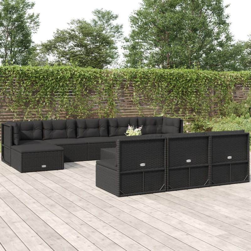 10 Piece Outdoor Sofa Set with Cushions Black Poly Rattan Payday Deals