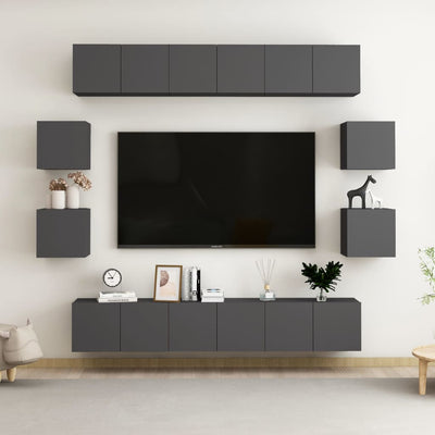 10 Piece TV Cabinet Set Grey Engineered Wood