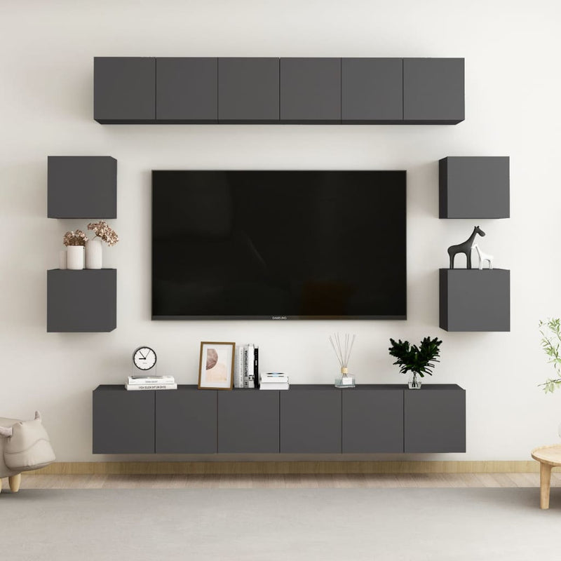 10 Piece TV Cabinet Set Grey Engineered Wood Payday Deals