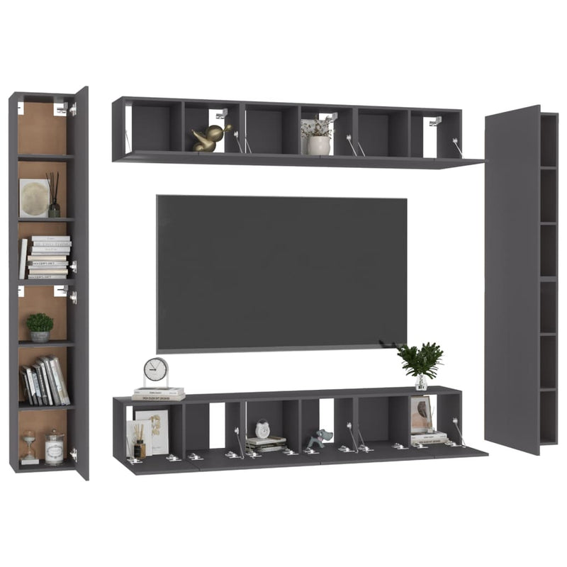 10 Piece TV Cabinet Set Grey Engineered Wood Payday Deals