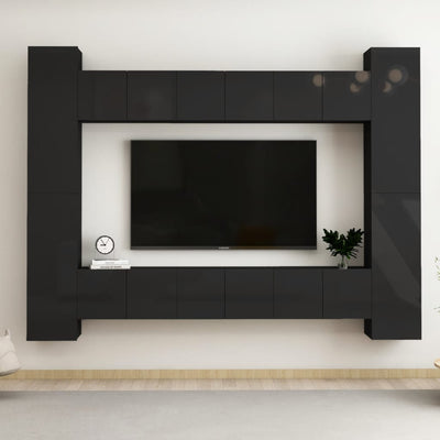 10 Piece TV Cabinet Set High Gloss Black Engineered Wood