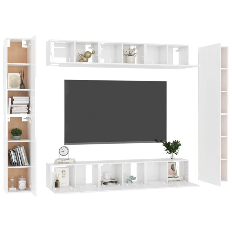 10 Piece TV Cabinet Set High Gloss White Engineered Wood Payday Deals