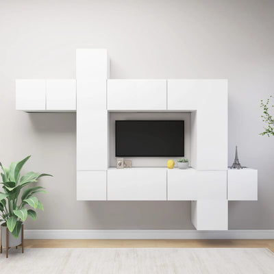 10 Piece TV Cabinet Set White Engineered Wood