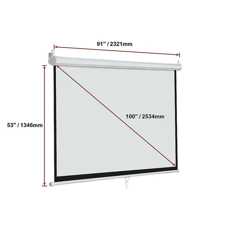 100 Inch 16:9 Manual Pull Down Outdoor Projector Projection Screen Theater Movie Payday Deals