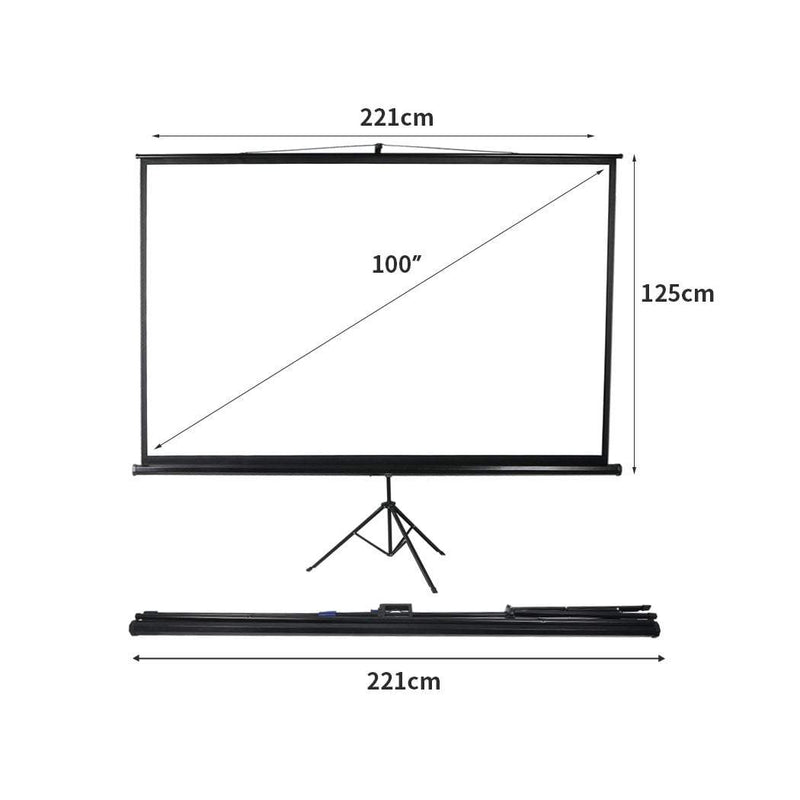 100 Inch Projector Screen Tripod Stand Home Pull Down Outdoor Screens Cinema 3D Payday Deals