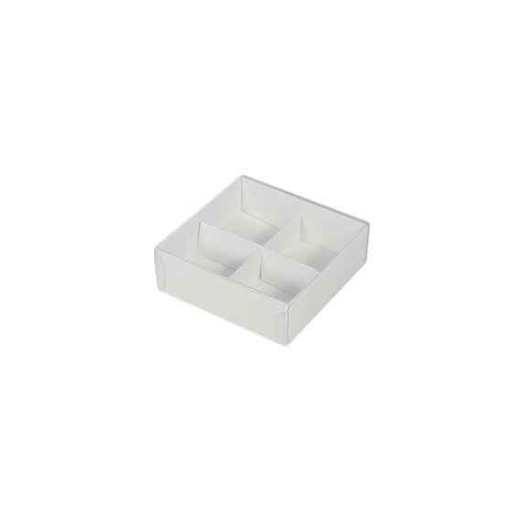 100 Pack of White Card Chocolate Sweet Soap Product Reatail Gift Box - 4 Bay Compartments - Clear Slide On Lid - 8x8x3cm Payday Deals