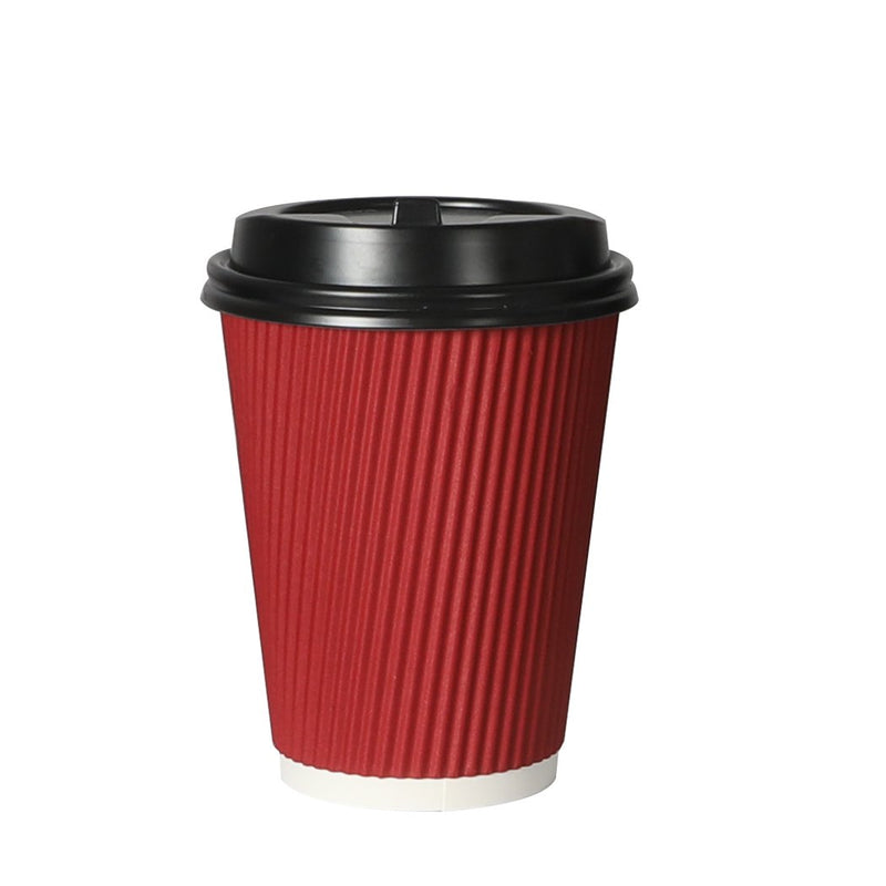 100 Pcs 12oz Disposable Takeaway Coffee Paper Cups Triple Wall Take Away w Lids Payday Deals