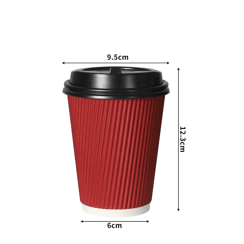 100 Pcs 12oz Disposable Takeaway Coffee Paper Cups Triple Wall Take Away w Lids Payday Deals