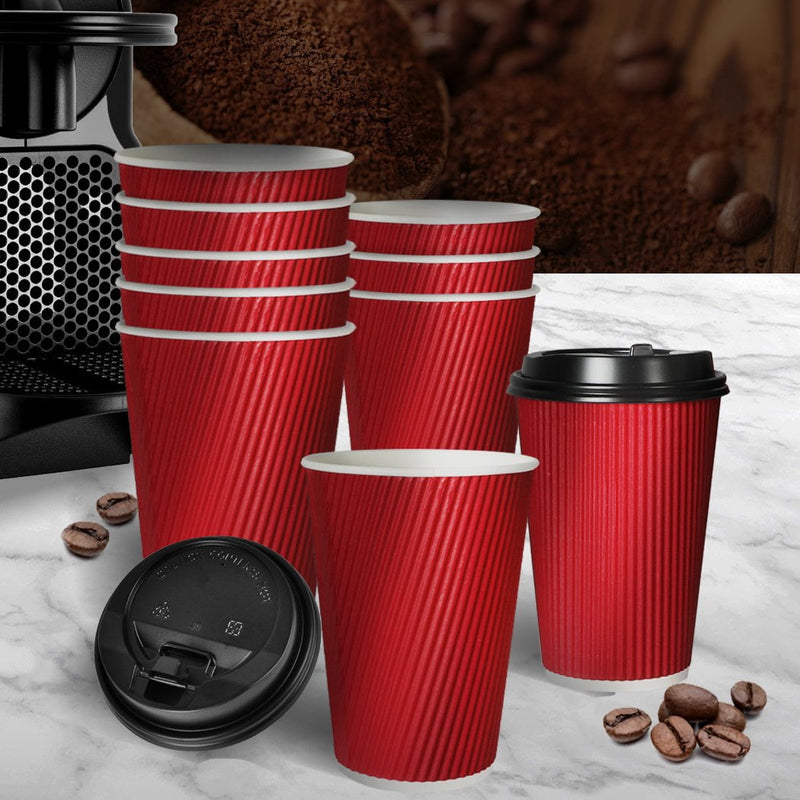 100 Pcs 12oz Disposable Takeaway Coffee Paper Cups Triple Wall Take Away w Lids Payday Deals