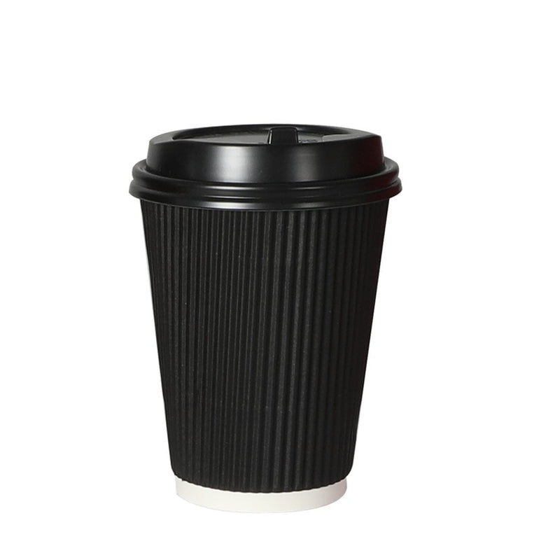 100 Pcs 12oz Disposable Takeaway Coffee Paper Cups Triple Wall Take Away w Lids Payday Deals