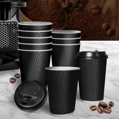 100 Pcs 12oz Disposable Takeaway Coffee Paper Cups Triple Wall Take Away w Lids Payday Deals