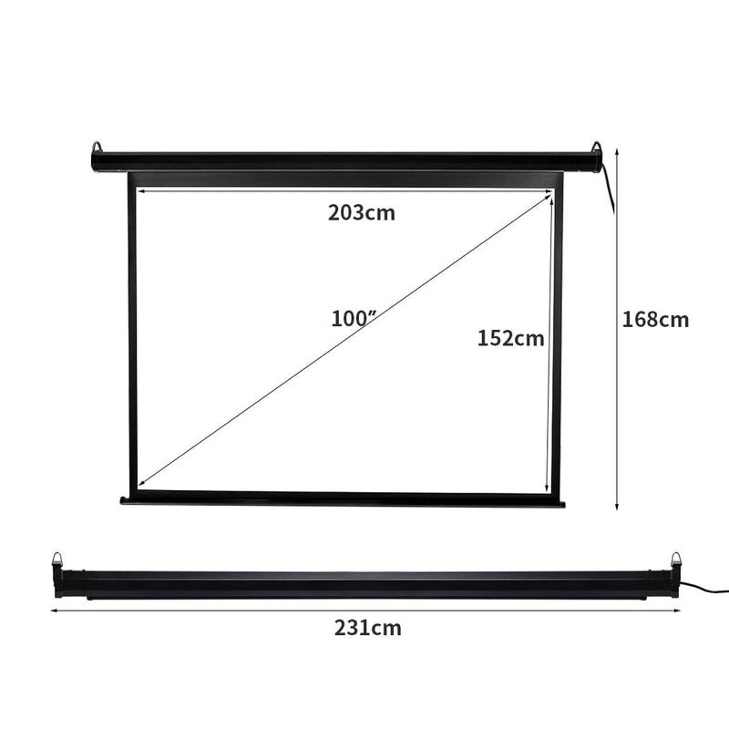 100" Projector Screen Electric Motorised Projection 3D Home Cinema 4:3 Black Payday Deals