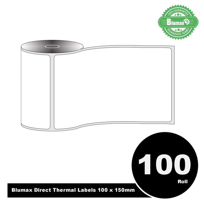 100 Rolls Blumax Direct Thermal (Zebra) 100mm x 150mm 500L White labels