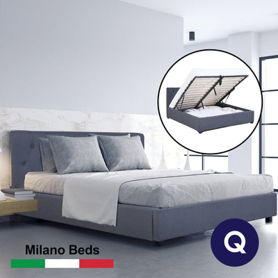 Milano Capri Luxury Gas Lift Bed With Headboard (Model 3) - Charcoal No.35 - Queen - Payday Deals