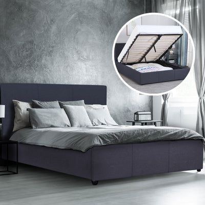 Milano Luxury Gas Lift Bed with Headboard (Model 1) - Charcoal No.35 - Single - Payday Deals