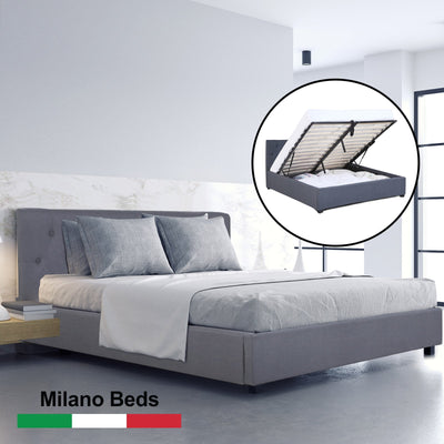 Milano Capri Luxury Gas Lift Bed With Headboard (Model 3) - Grey No.28 - Single - Payday Deals