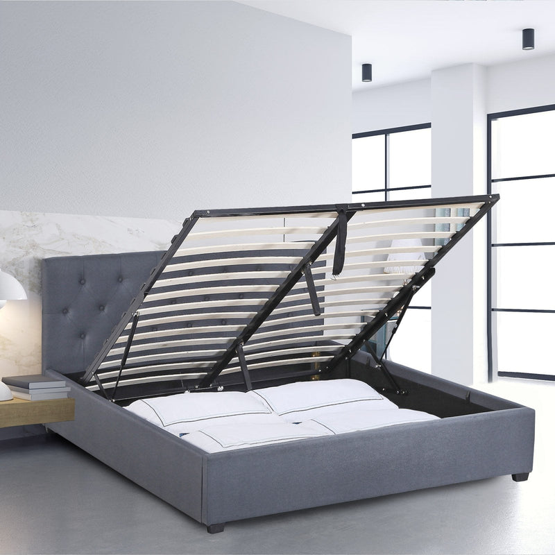 Milano Capri Luxury Gas Lift Bed With Headboard (Model 3) - Grey No.28 - Single - Payday Deals