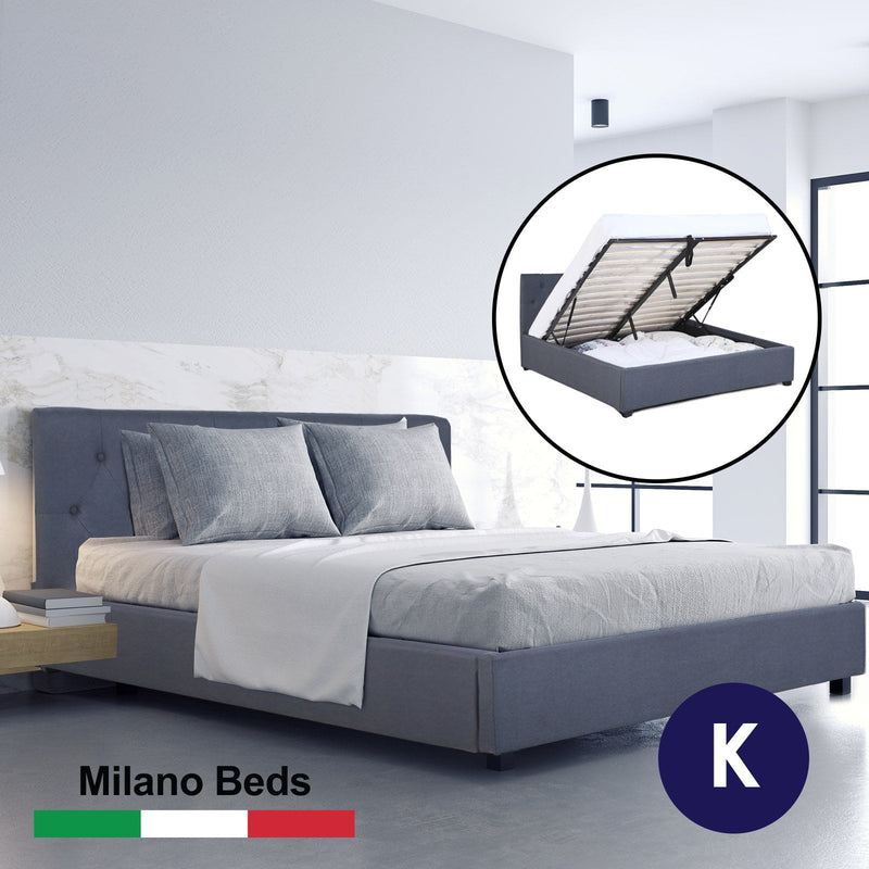 Milano Capri Luxury Gas Lift Bed With Headboard (Model 3) - Charcoal No.35 - King - Payday Deals