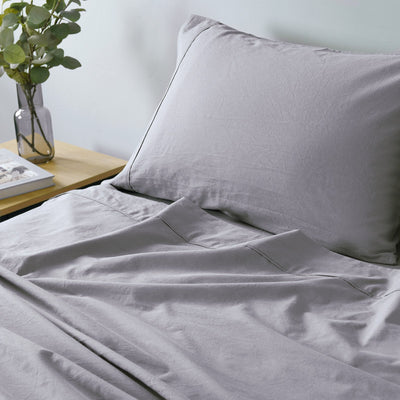 Royal Comfort Vintage Washed 100% Cotton Sheet Set Queen - Grey - Payday Deals