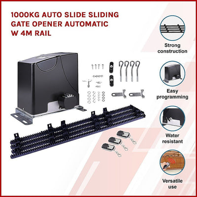 1000KG Auto Slide Sliding Gate Opener Automatic w 4m Rail Payday Deals