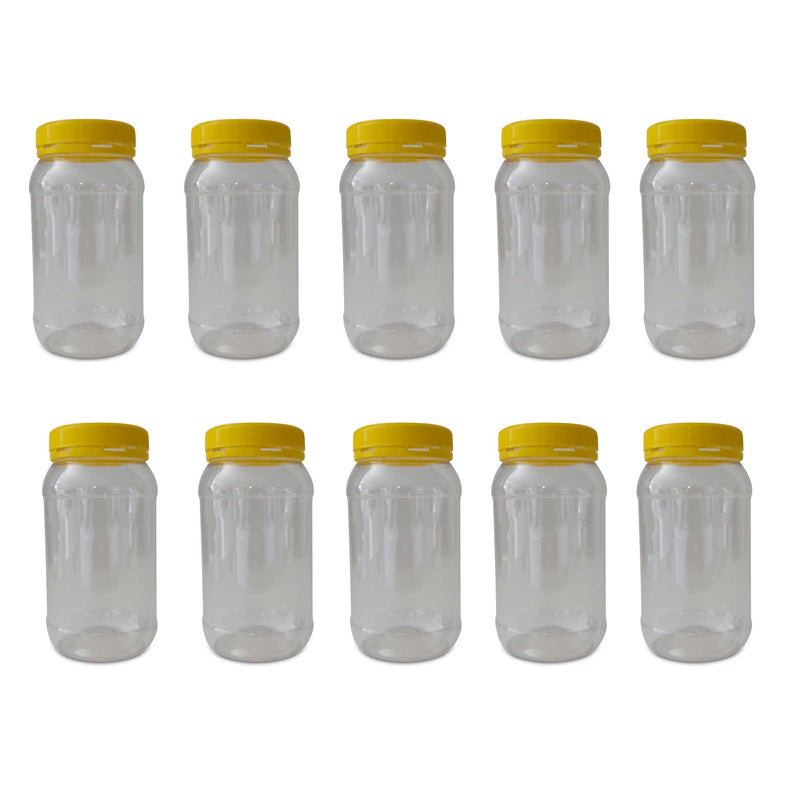 10x 1Kg Plastic Honey Jars + Lids - Round Clear Food Grade Packaging Containers Payday Deals