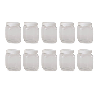 10x 250g Plastic Honey Jars + Lids - Square Clear Food Grade Packaging Containers