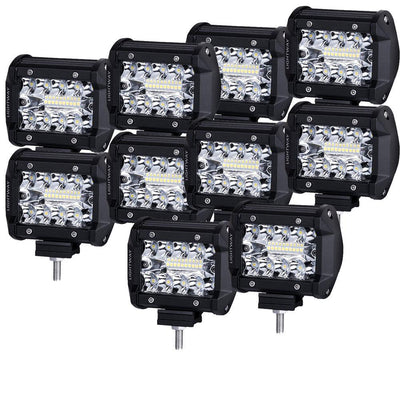 10X 4inch LED Work Light Spot Flood Tri Row Offroad 4WD Truck Boat SUV Jeep Ford
