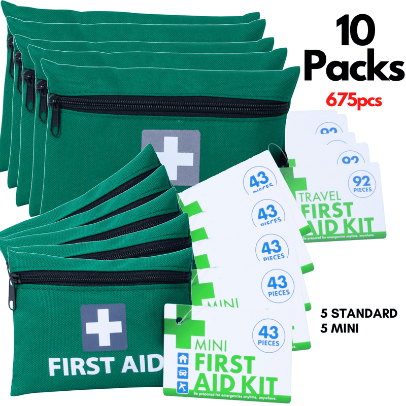 10x First Aid Kit 5 Travel + 5 Mini Emergency Medical BULK Emergency 675pcs Payday Deals