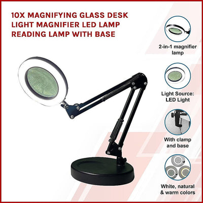 10X Magnifying Glass Desk Light Magnifier LED Lamp Reading Lamp With Base Payday Deals