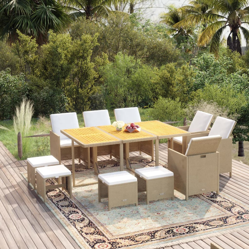 11 Piece Garden Dining Set with Cushions Poly Rattan Beige Payday Deals