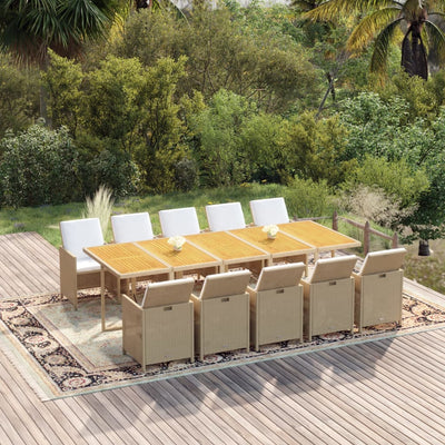 11 Piece Garden Dining Set with Cushions Poly Rattan Beige