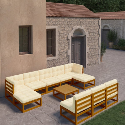 11 Piece Garden Lounge Set&Cushions Honey Brown Solid Pinewood