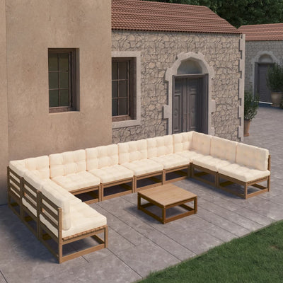 11 Piece Garden Lounge Set&Cushions Honey Brown Solid Pinewood Payday Deals