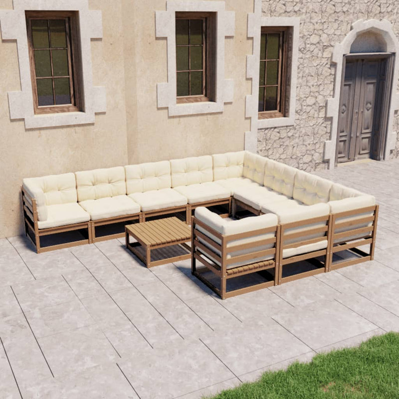 11 Piece Garden Lounge Set&Cushions Honey Brown Solid Pinewood Payday Deals