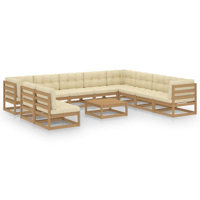 11 Piece Garden Lounge Set&Cushions Honey Brown Solid Pinewood